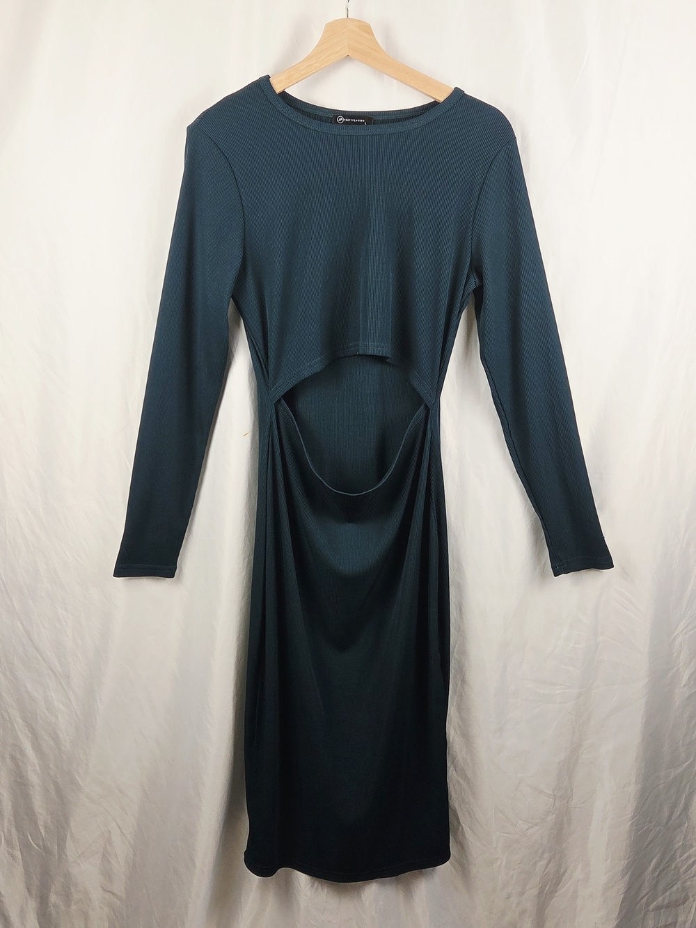 Pretty Garden Long Sleeve Teal Cutout Midi Rib Dress Size Large